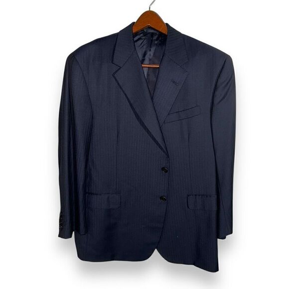 Navy Oxxford Clothes Bespoke 3 Roll 2 Suit Jacket Size 46R - Picture 1 of 11